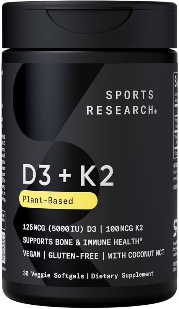 Sports Research Vitamin D3 K2 with Coconut Oil | Plant Based Vitamin K2 MK7 + Vegan D3 5000iu for... | Amazon (US)