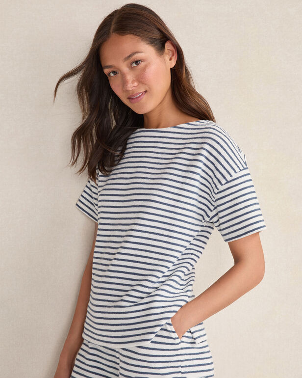 Cotton Blend Textured Stripe Bateau Neck Top | Haven Well Within