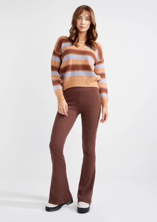 Brown Ribbed Knit Flare Leggings | rue21