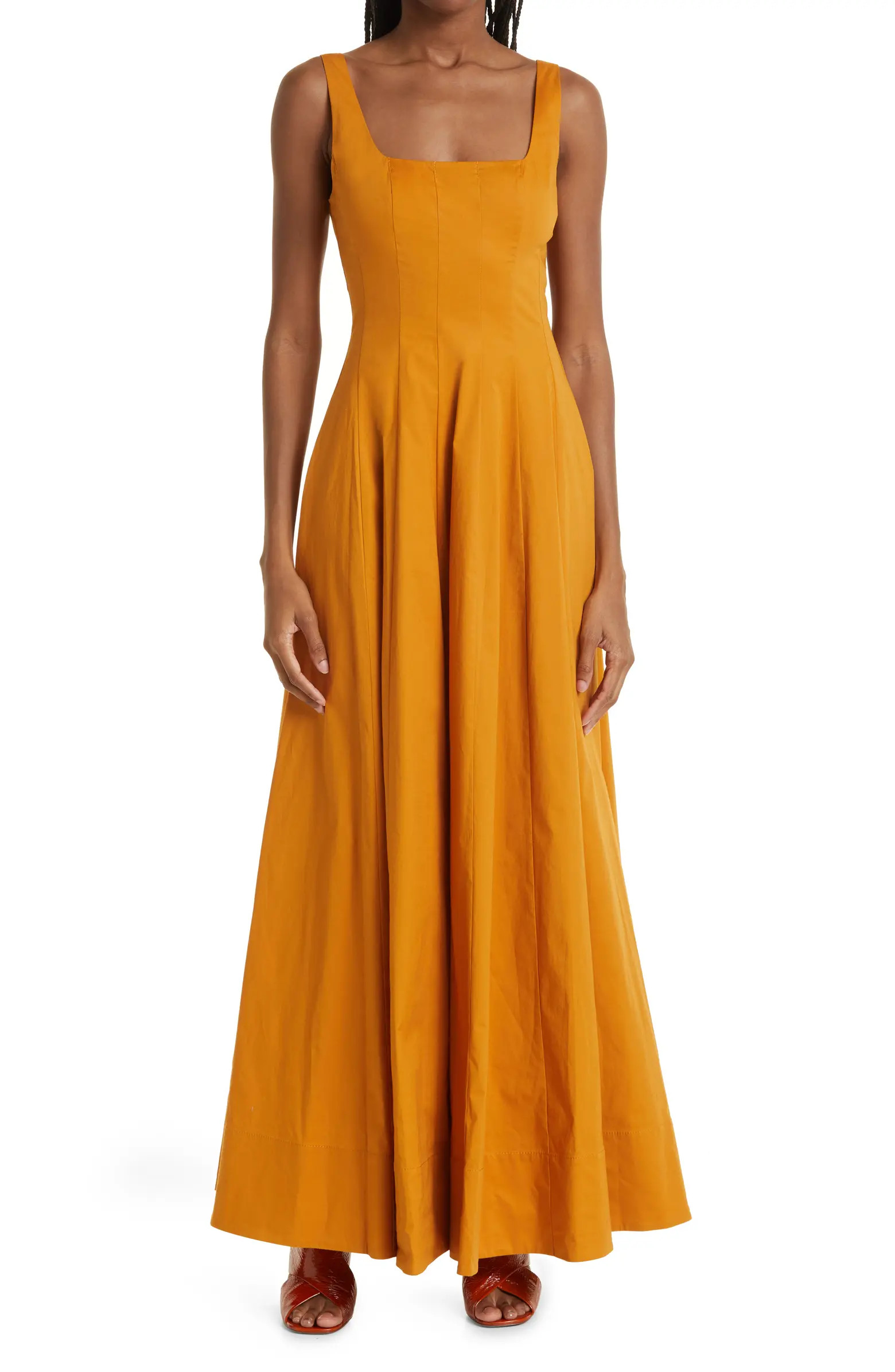 STAUD Maxi Stretch Cotton Fit & Flare Dress | Nordstrom | Nordstrom