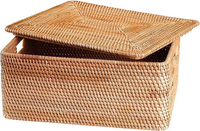 Rattan Basket With Lid, Large Lidded Basket For Storage Rattan Box(15.7" L×11.8"W×6.7"H) | Amazon (US)