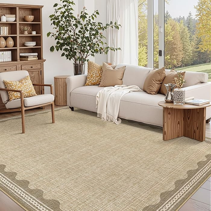 GarveeHome 9x12 Extra Large Washable Area Rug for Living Room, Scalloped Border Jute Look Soft Fl... | Amazon (CA)