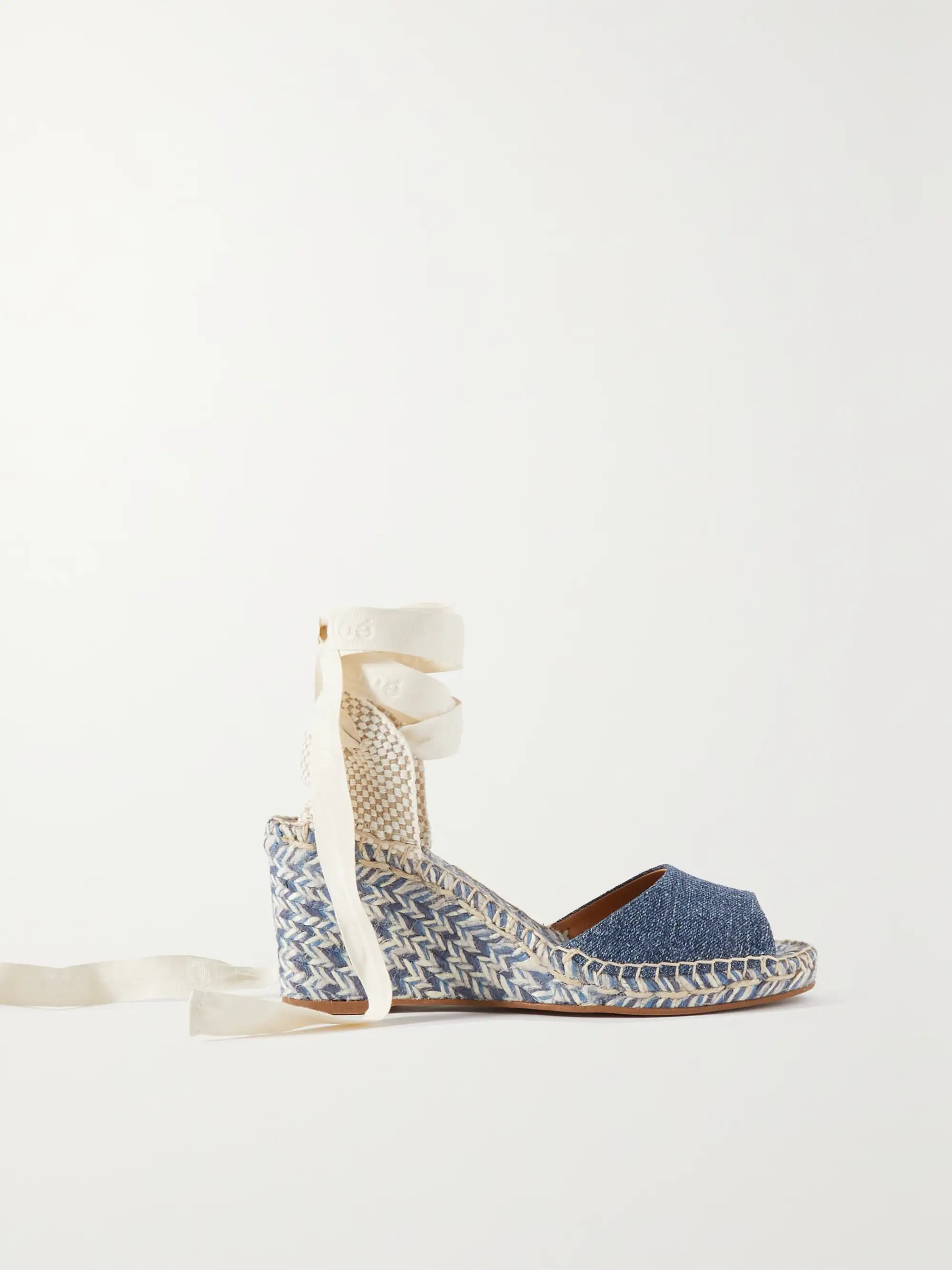 + NET SUSTAIN Piia denim and canvas espadrille wedge sandals | NET-A-PORTER (US)