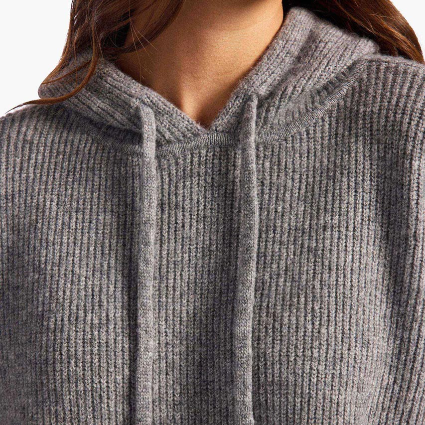 Cozy Knit Ribbed Sweater Hoodie | Charcoal | Nuuds US