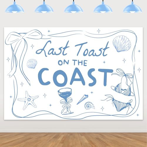 Last Toast on The Coast Backdrop Blue Bow Shell Champagne Photography Background Cloth Coastal Bachelorette Party Decorations for Women Bridal Shower Engagement Party Decor Supplies 5x3ft | Amazon (US)