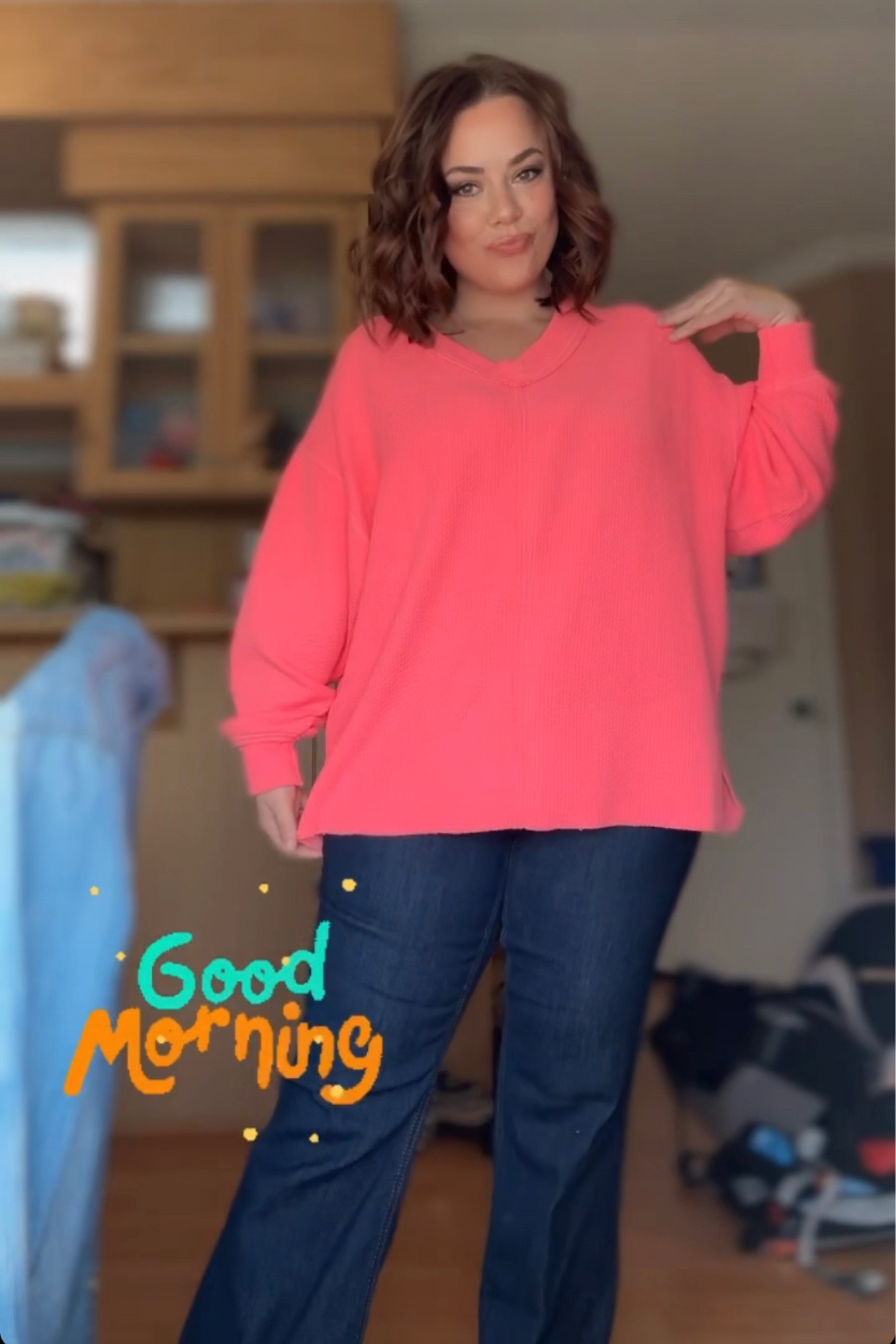 Size L in sweater for oversized fit & 12 in jeans! 

#LTKunder50 #LTKcurves #LTKSale