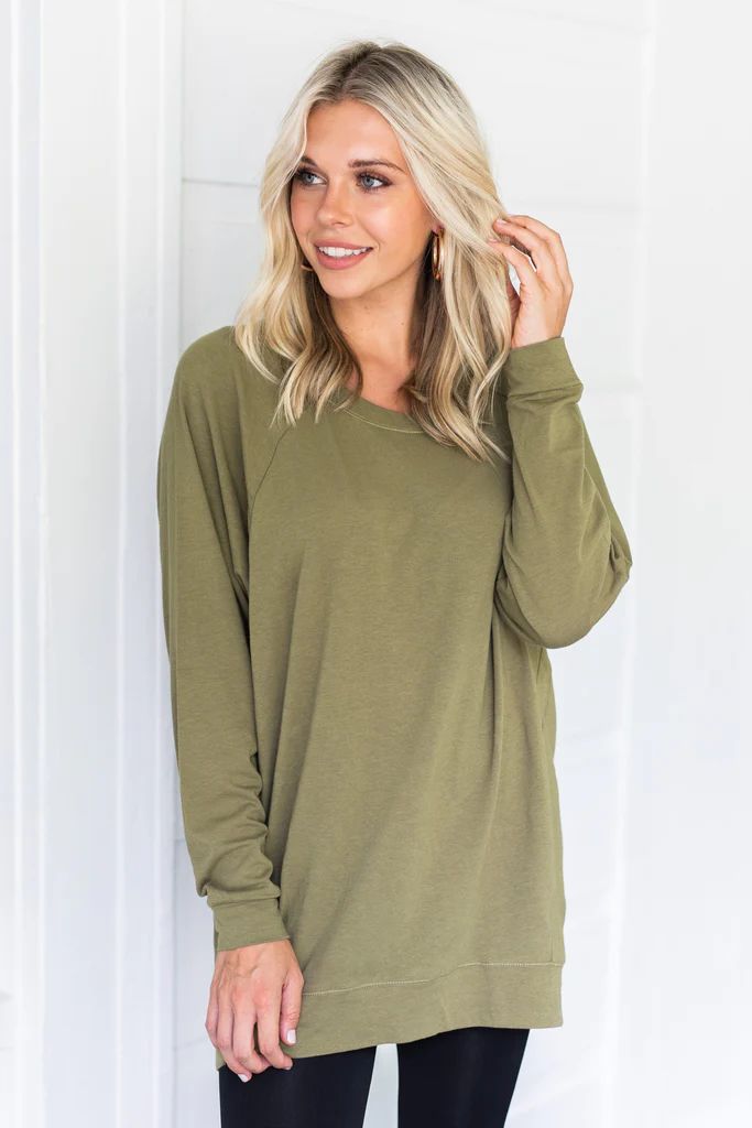 Slouchy Dolman Olive Green Long Sleeve Tunic | The Mint Julep Boutique