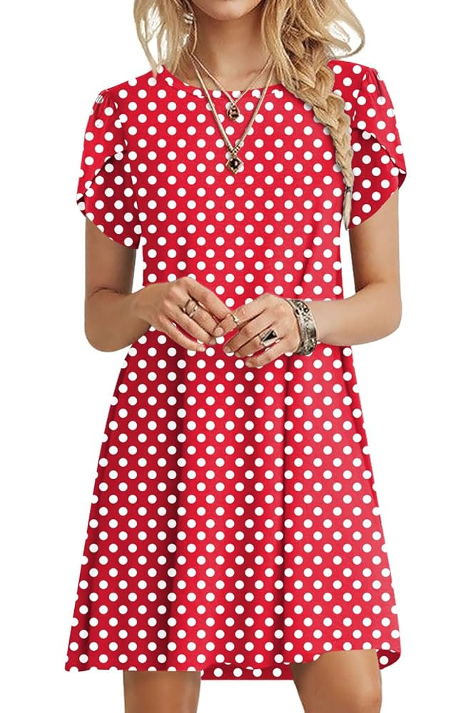 HOTGIFT 2025 Womens Dress Summer Short Sleeve Crewneck Sundress with Pockets M-4XL | Amazon (US)