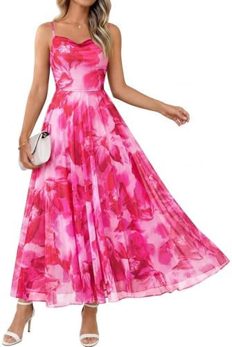 LILLUSORY Women Floral Maxi Summer Dress 2026 Flowy Elegant Spaghetti Strap Long Sundress Beach V... | Amazon (US)