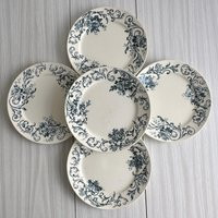 Set Of 5 Vintage Earthenware Dinner Plates, Decorative Plates With Blue Floral Pattern, Elegant Antique Tableware For Classic Table | Etsy (US)