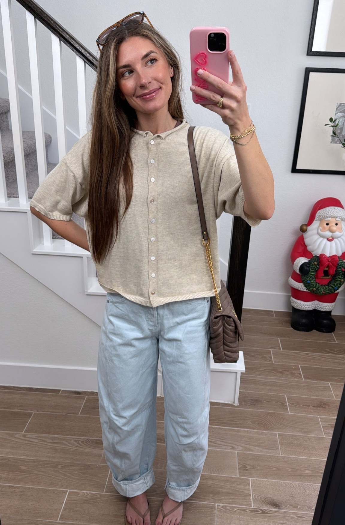 Barrel Jeans - wearing size 0 (run big!)
Short sleeved cardigan - from lady hart, linked similar! 
Flip flops linked - I went up a size they run a bit small in my opinion. 

#LTKFindsUnder50 #LTKootd #LTKmomlife