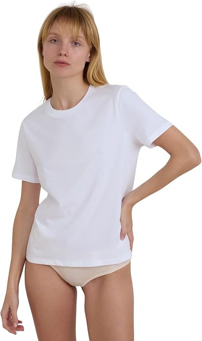 Organic Basics Women's True Regular Cotton Crew Neck Short-Sleeve Tee Shirt | Amazon (US)
