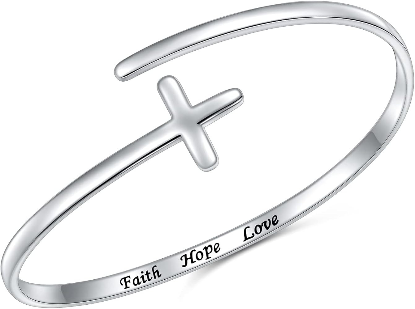DAOCHONG Sterling Silver Sideways Cross Bangle - Faith Hope Love Engraved Bracelet With Love Hear... | Amazon (US)
