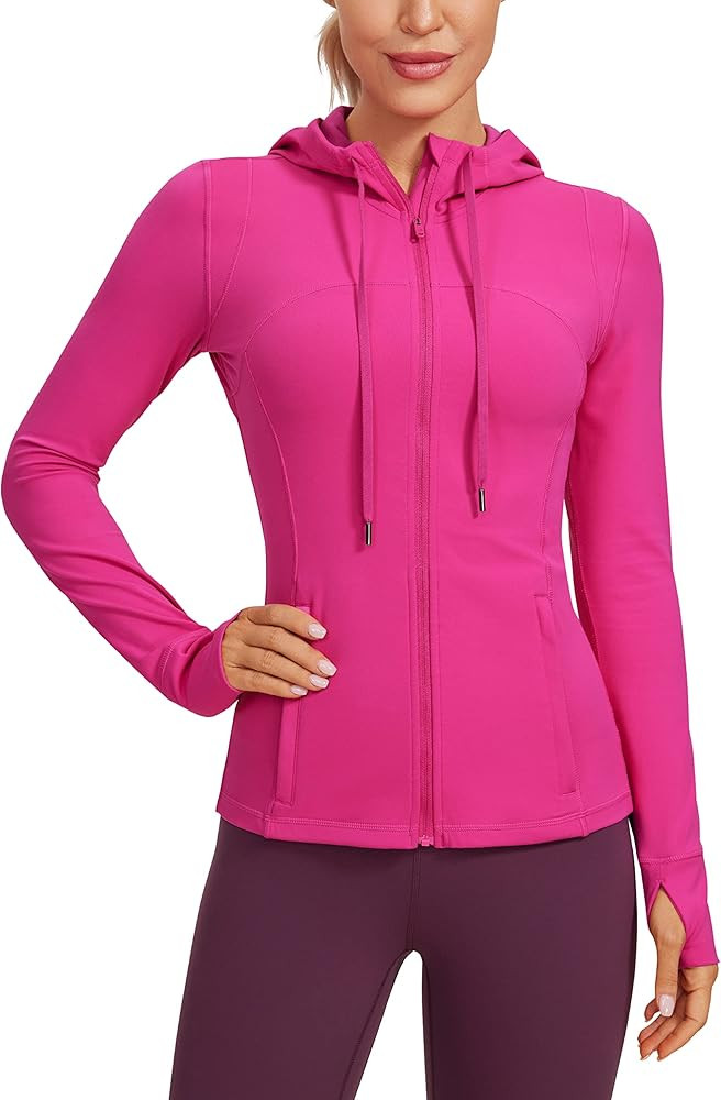 CRZ YOGA Butterluxe Womens Hooded Workout Jacket Athletic Running Zip Up with Back Mesh Vent and ... | Amazon (US)