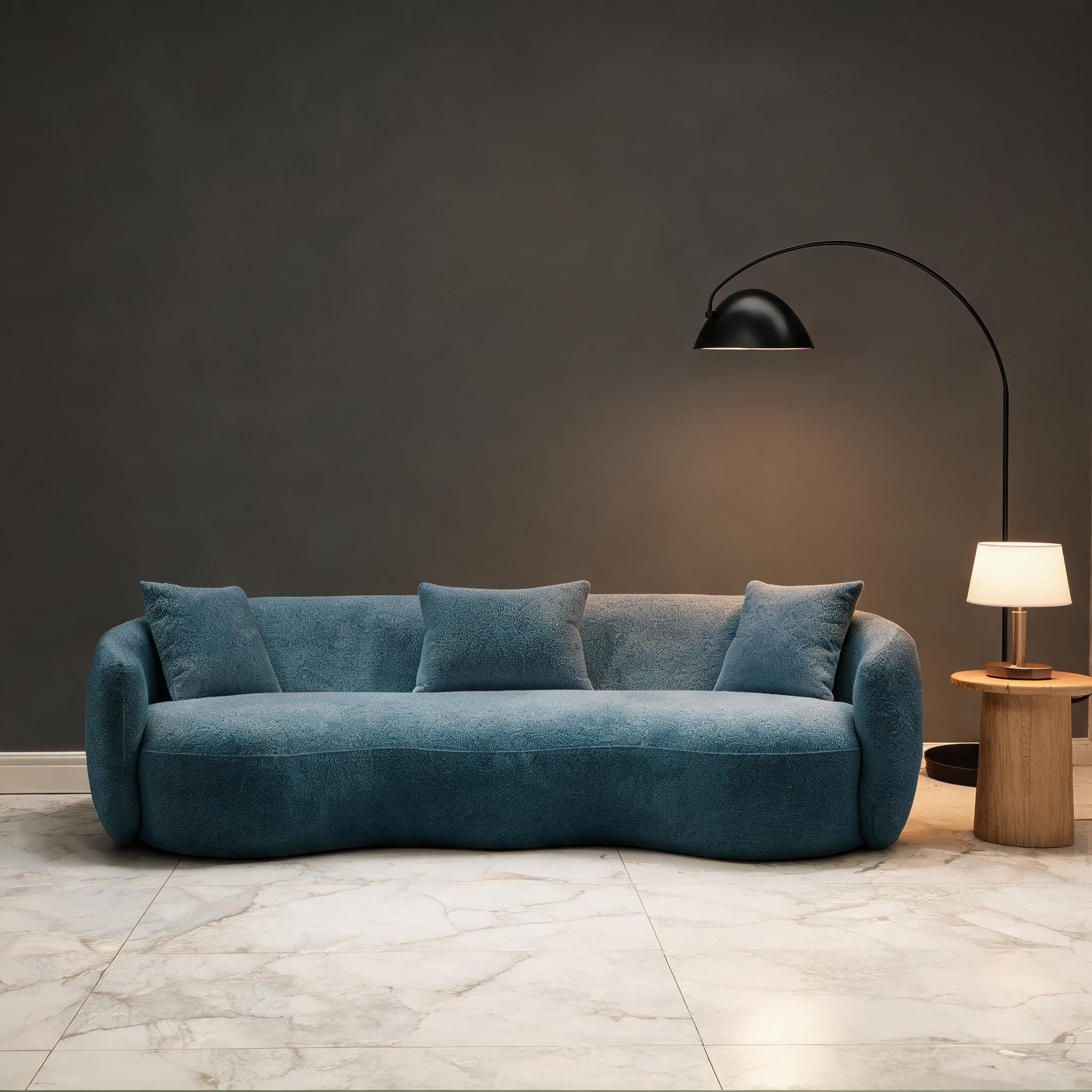 Naturefalls 4-Seat Curved Sofa in Rich Blue Boucle Mid-Century Modern Oversized Couch for Living Room one_size | E9WSF3GF4I1G | Lowe's