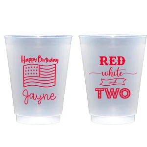 Red White and Two, Red White and Blue Birthday, 4th of July Birthday Cups, July Birthday Party Fa... | Etsy (Global)