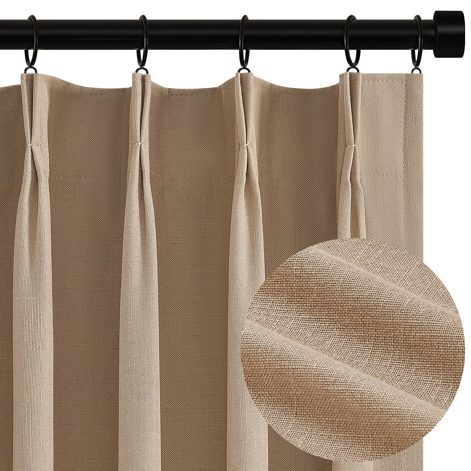 Topfinel Pinch Pleat 100% Blackout Curtains & Drapes 84 Inch Length 2 Panels Set, Flax Linen Taup... | Amazon (US)