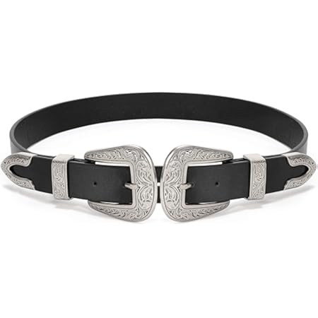 JASGOOD Women Leather Belts Ladies Vintage Western Design Black Waist Belt for Pants Jeans Dresses (Fit Size 23-37 Inches, B-Black-Only for High Waist Size) | Amazon (US)