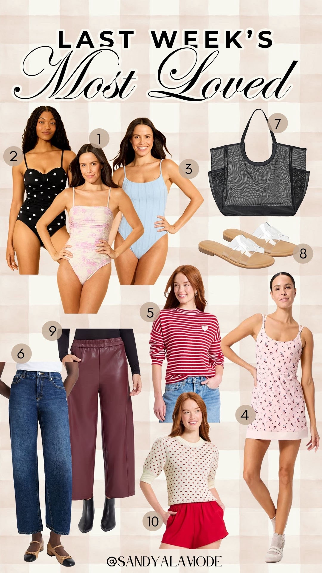 Last weeks most loved items // target swim // resort wear // beach vacay // mesh tote // clear sandals // valentine sweater // floral athletic dress 