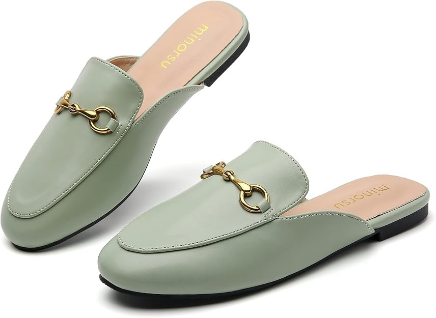 Amazon.com | Minorsu Buckle Mules for Women Round Toe Backless Flat Mules Slides Mules Shoes Ladi... | Amazon (US)