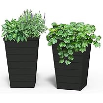 Keter Set of 2 Resin Modern Outdoor, Tall and Large Flower Drainage and Tapered Wood Look-Perfect fo | Amazon (US)