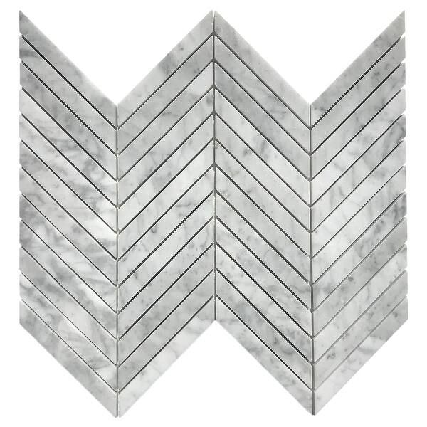 Carrara Honed 0.8x4.75 Chevron Mosaic Tile (Box of 5 sheets/5.20 sqft) - White - Overstock - 3710... | Bed Bath & Beyond