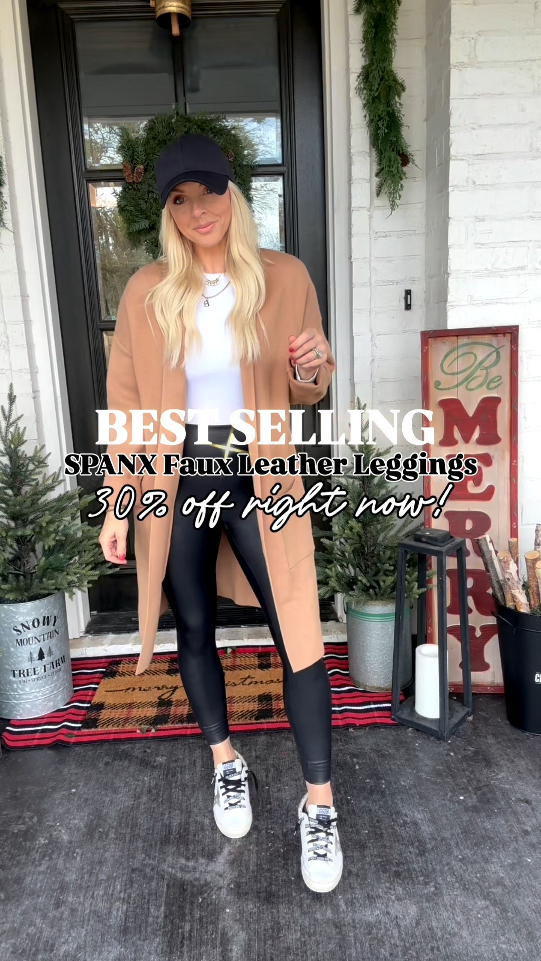 Spanx leggings are 30% off right now!! These faux leather leggings are everything and can be styled so many ways! Wearing a medium. 

#LTKFindsUnder50 #LTKSaleAlert #LTKActive