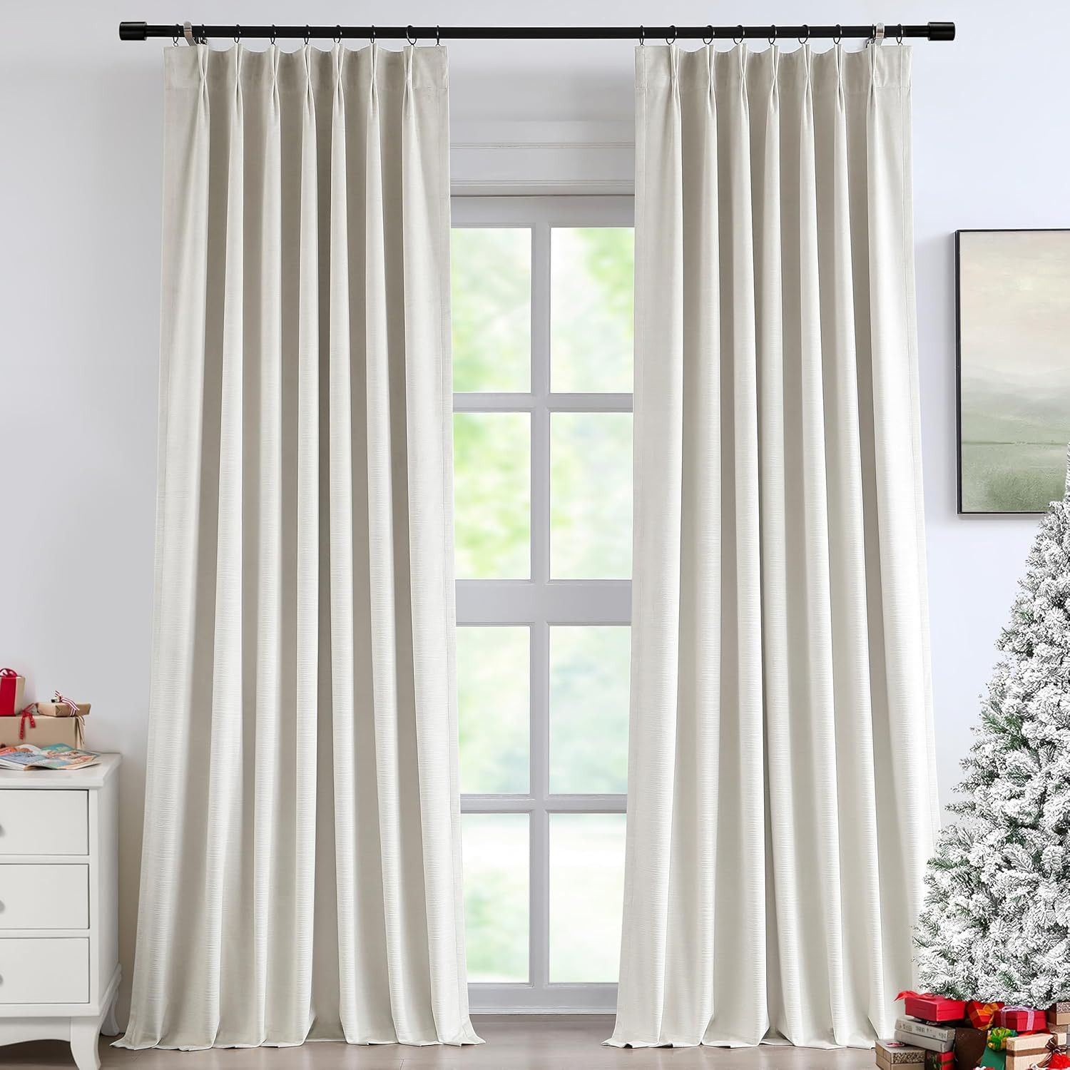 Vision Home Pearl Ivory Velvet Pinch Pleated Blackout Curtains 80% Room Darkening Window Curtains... | Amazon (US)