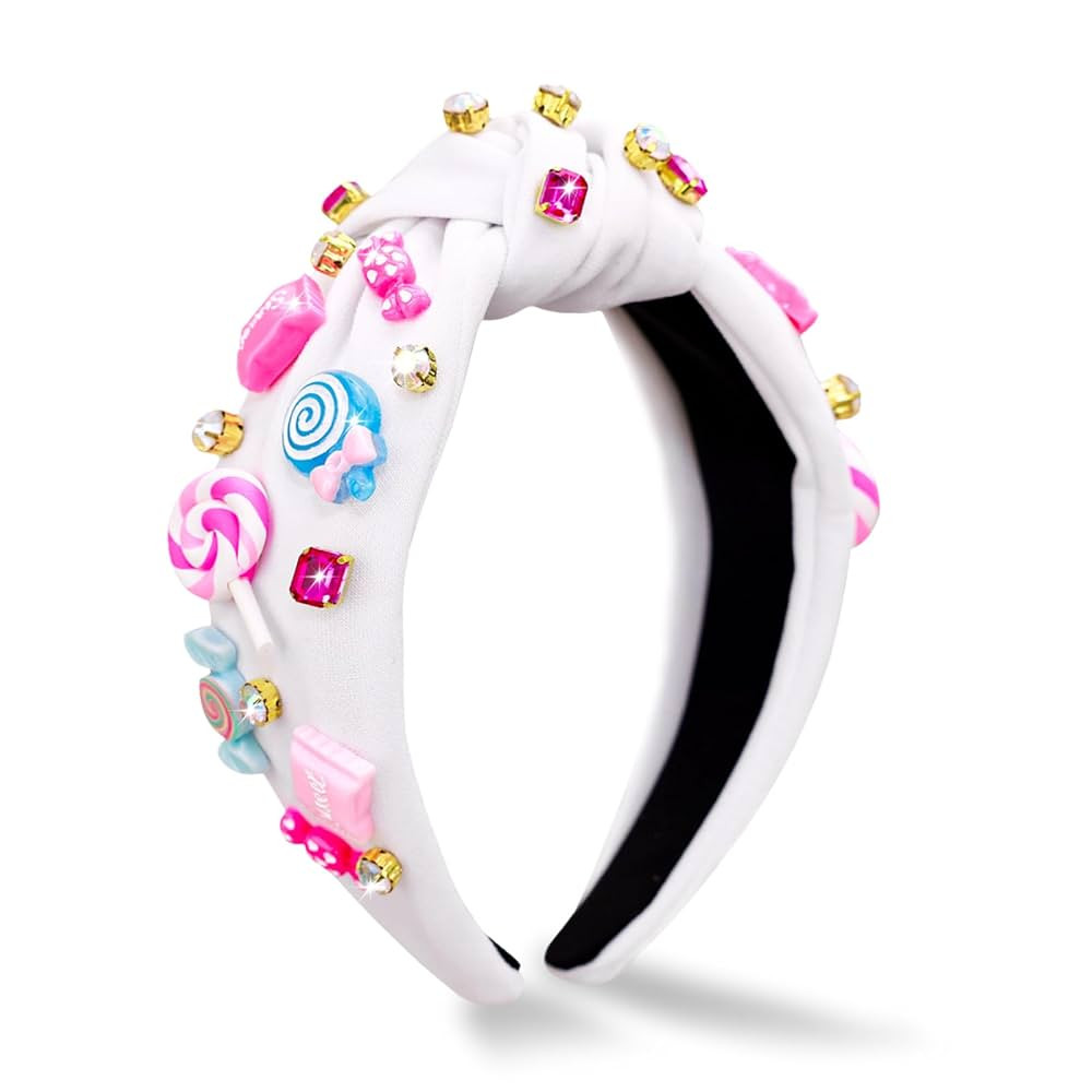 Candy Knotted Headband for Women, Lollipop Sugar Charms Rhinestone Jeweled Embellished Top Knot W... | Amazon (US)