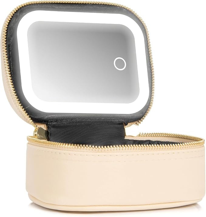 Mini Makeup Bag with Led Mirror,Small Travel Make up Bag 3 Light Modes Adjustable Brightness, for... | Amazon (US)