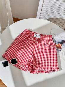 casual plaid red shorts  | SHEIN