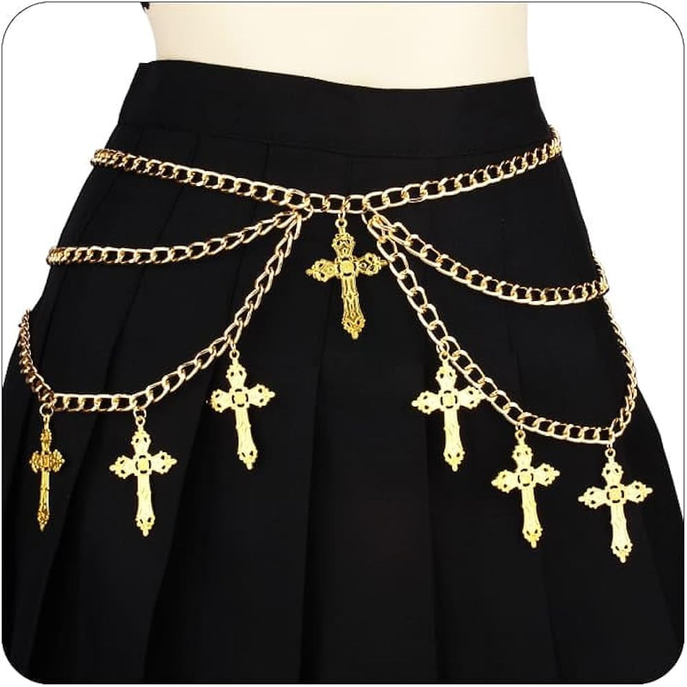 Goth Cross Belt Punk Hip Hop Waist Chain Belly Chains for Women Waist Chain Corset Raven Belt Gru... | Amazon (US)