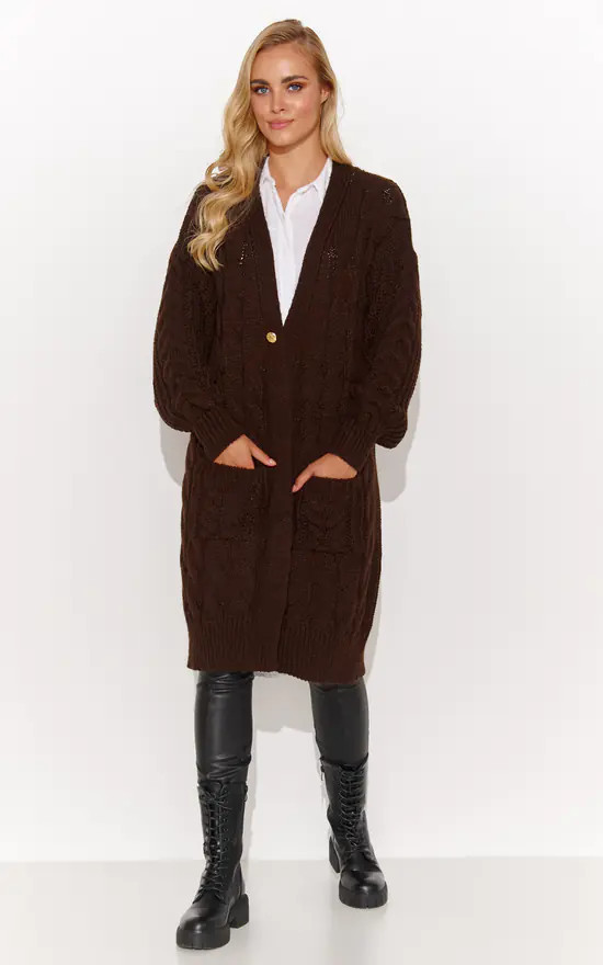 Cardigan Pullover With Button Detail In Brown | SilkFred