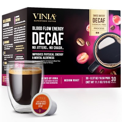 VINIA Decaf Coffee Pods 30ct Medium Dark Roast K-Cup Compatible, Smooth Arabica Coffee with Red Grape Extract, Swiss Water Process | Target