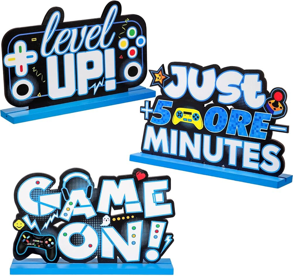 Frienda 3 Pcs Video Games Party Decorations Wood Table Level up Birthday Decorations Gamer Party ... | Amazon (US)