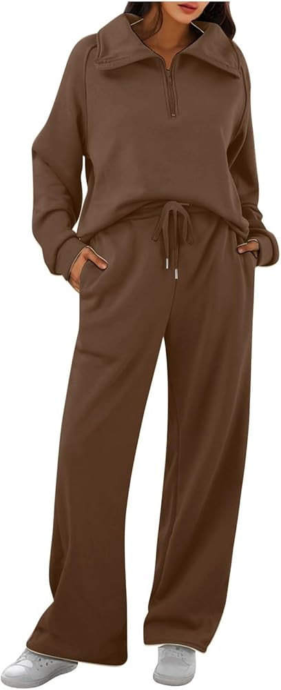 Womens 2 Piece Outfits Lounge Half Zip Hoodie Sweatsuit Sets Oversized Sweatshirt Baggy Fall Fash... | Amazon (US)