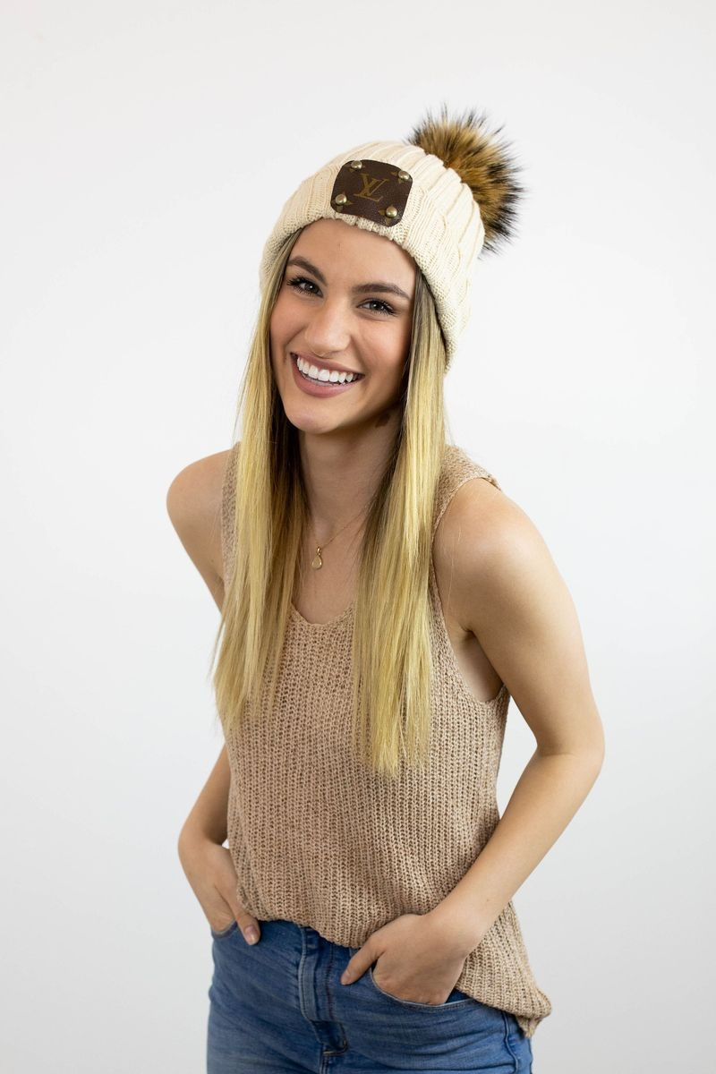 Cream Beanie with LV logo | Vintage Boho