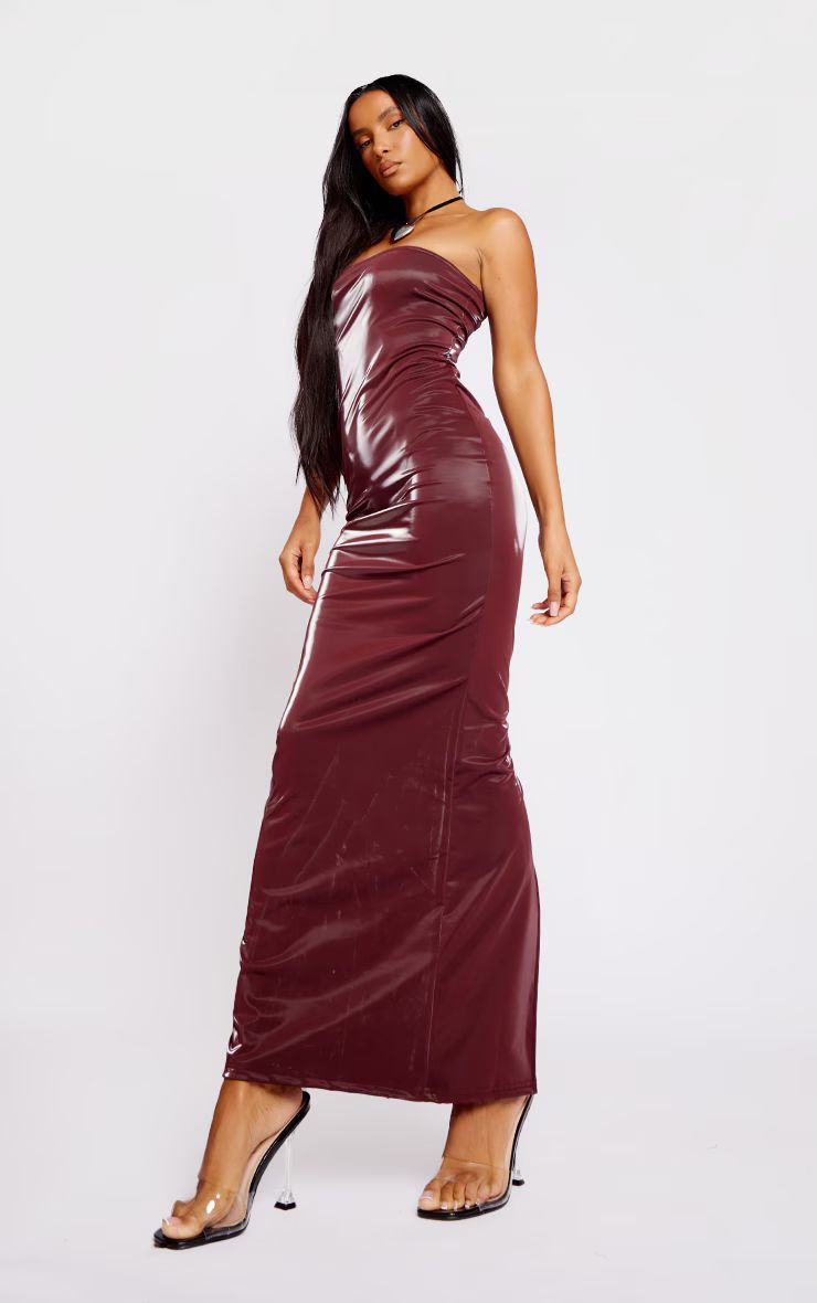 Burgundy Shiny PU Bandeau Midaxi Dress | Pretty Little Thing (Australia & New Zealand)