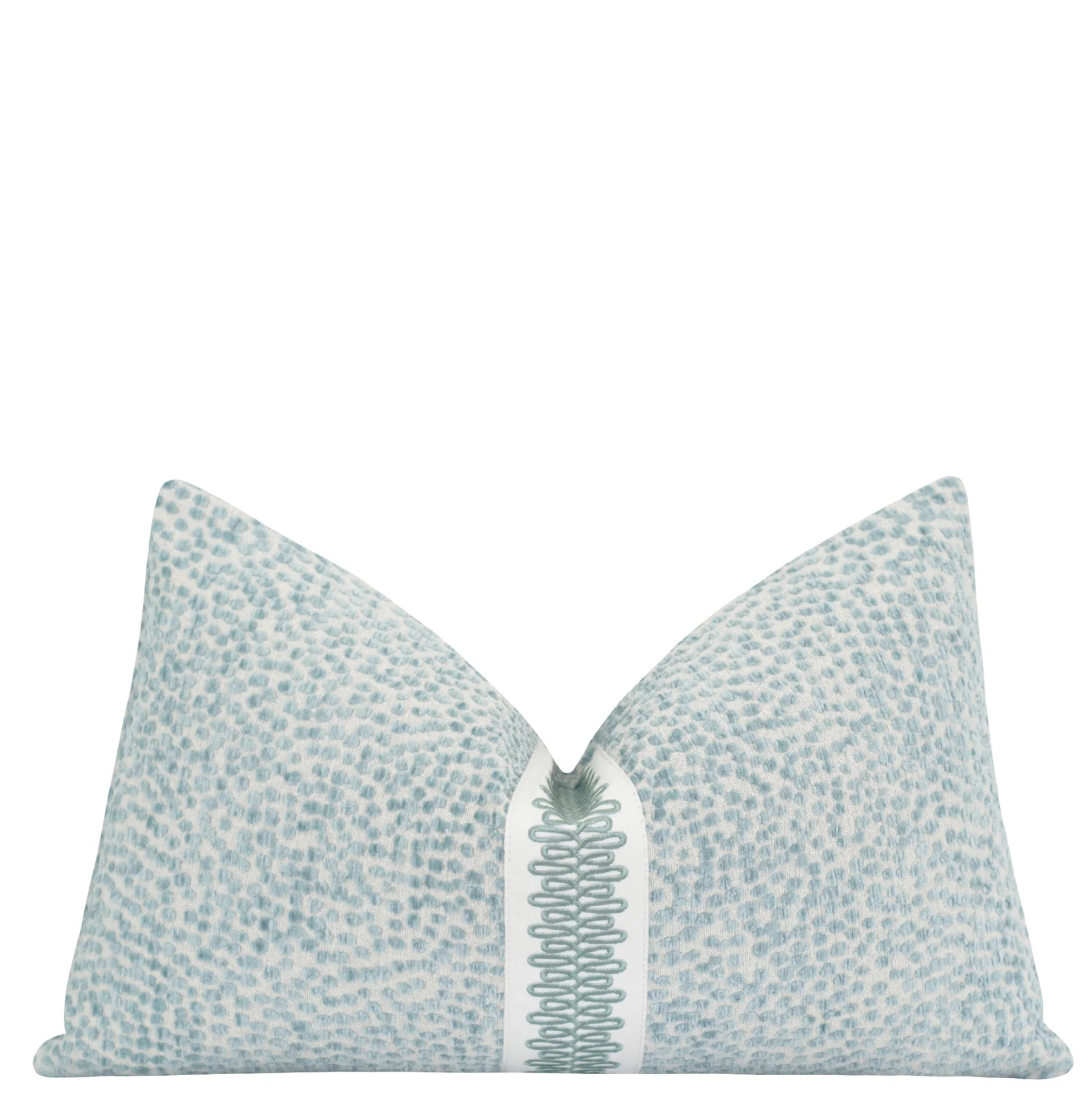 Mist Blue Linen Pillow Cover with Spa Blue Loop Trim – Textured Coastal Decorative Throw Pillow | Land of Pillows