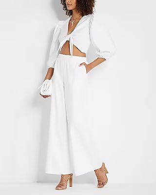 High Waisted Linen-Blend Pull On Wide Leg Palazzo Pant | Express