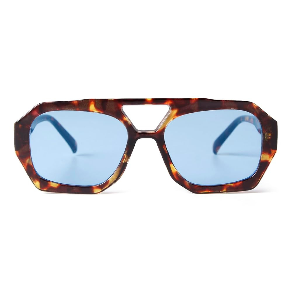 SDINM Trendy Blue Aviator Sunglasses for Women Men Designer Hexagon Square Thick Frame Sun Glasse... | Amazon (US)