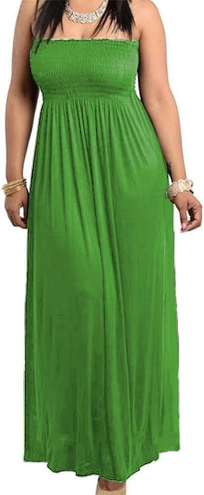 811 - Smocked Chest Strapless Tube Long Maxi Beach Cover-up Dress | Amazon (US)
