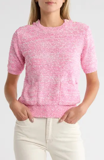 FRAME Patch Pocket Short Sleeve Sweater in Pink at Nordstrom Rack, Size Small | Nordstrom Rack
