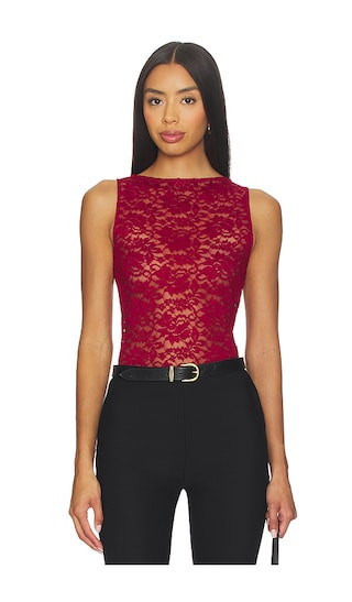 MORE TO COME Iris Lace Top in Red. - size S | Revolve Clothing (Global)