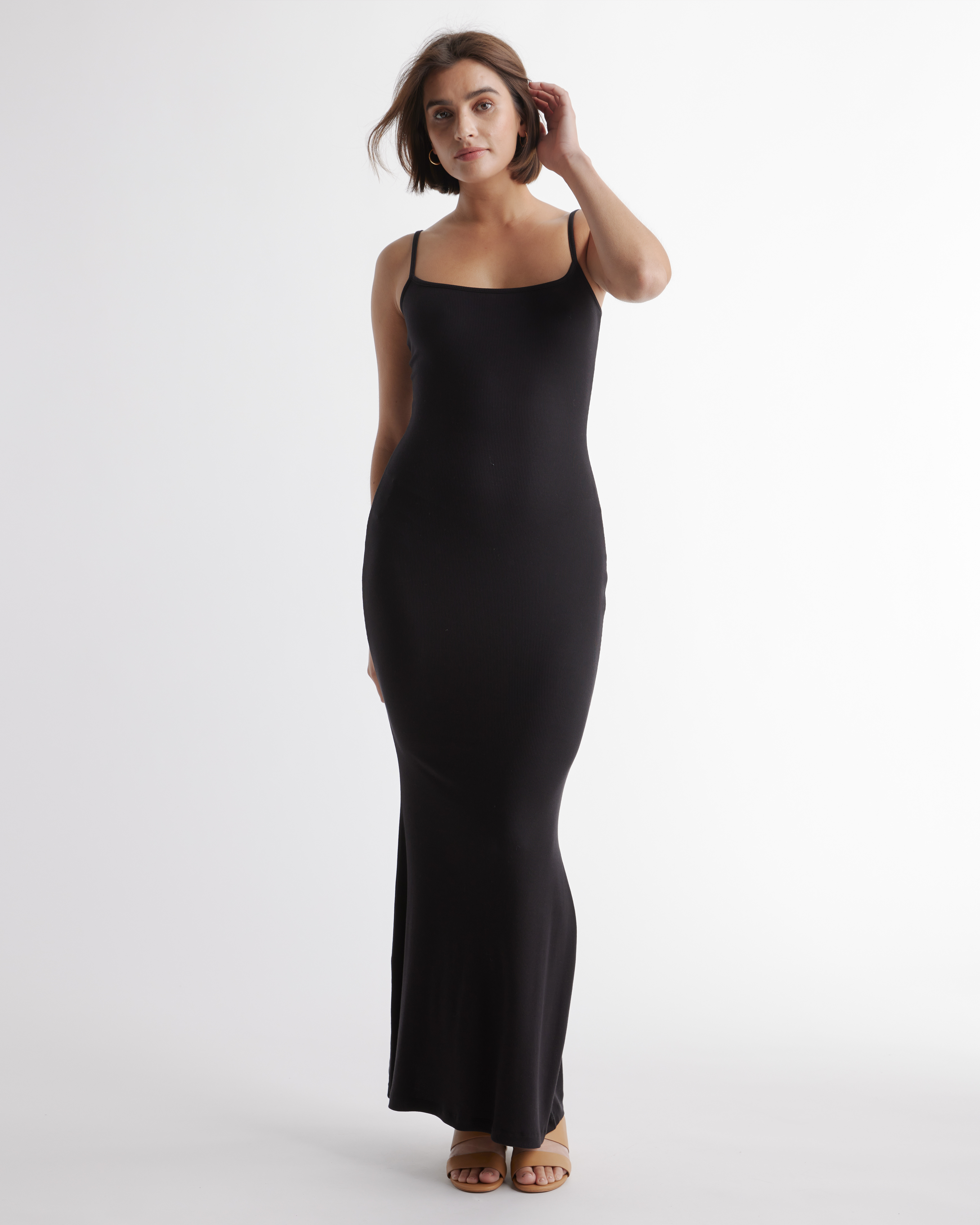 Quince | Women's Tencel Rib Knit Maxi Slip Dress in Black, Size Small, Cotton/Modal | Quince