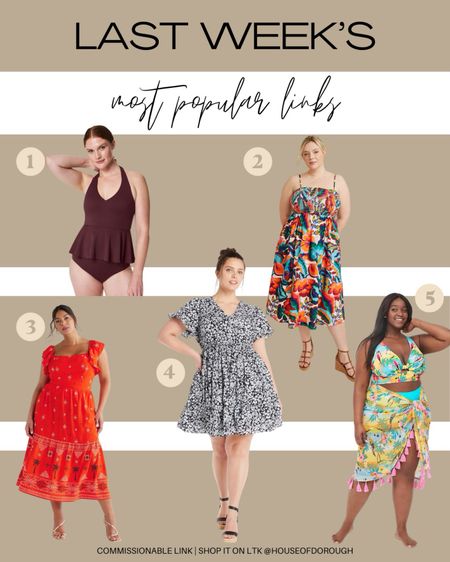 Last week's most popular links! 

1. This peplum tankini top and these swim bottoms from SPANX — I recommend sizing up. I wear a 3X in both. The bottoms fit my belly incredibly well. Use code ASHLEYDXSPANX for a discount on full-price items at checkout!
2. This dress is beautiful and perfect for summer! It has pockets and light on the wallet! Consider sizing down, it was too roomy in the chest for me in the 2X.
3. This matching set from Walmart is so good — I love this SO much for summer! Can be dressed up or dressed down, get your regular size! Oh AND it’s available in sizes 1X-5X!
4. This dress comes in 0X-5X and I love how versatile it is. It has pockets too and a comfortable, lightweight cotton lining! Runs true to size! Can be dressed up or down easily with accessories.
5. You guys are selling this out but it’s still available in the size I have it in, the 10/20! I love how fun and beautiful this swim coverup is!

#LTKxWalmart #LTKSaleAlert #LTKPlusSize