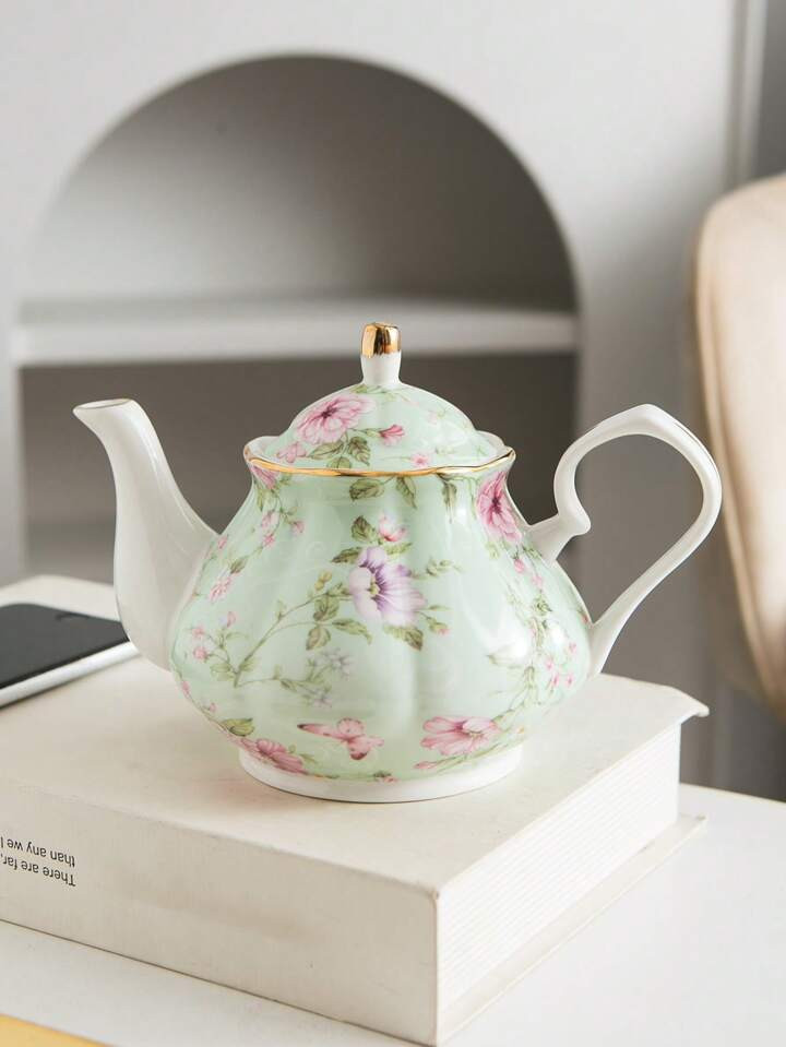 A 480ml Eenpersoonsbed Ketel Pot Met Deksel , Blauw Kleur Met Roze Bloemenpatroon , Voor Thuis Mi... | SHEIN