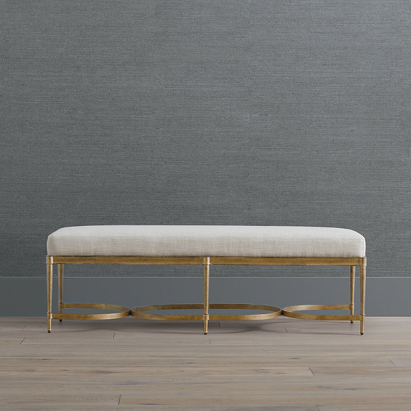 Angelina Bench - Antiqued Textured Brass, Ivory Linen Parks Performance - Frontgate | Frontgate