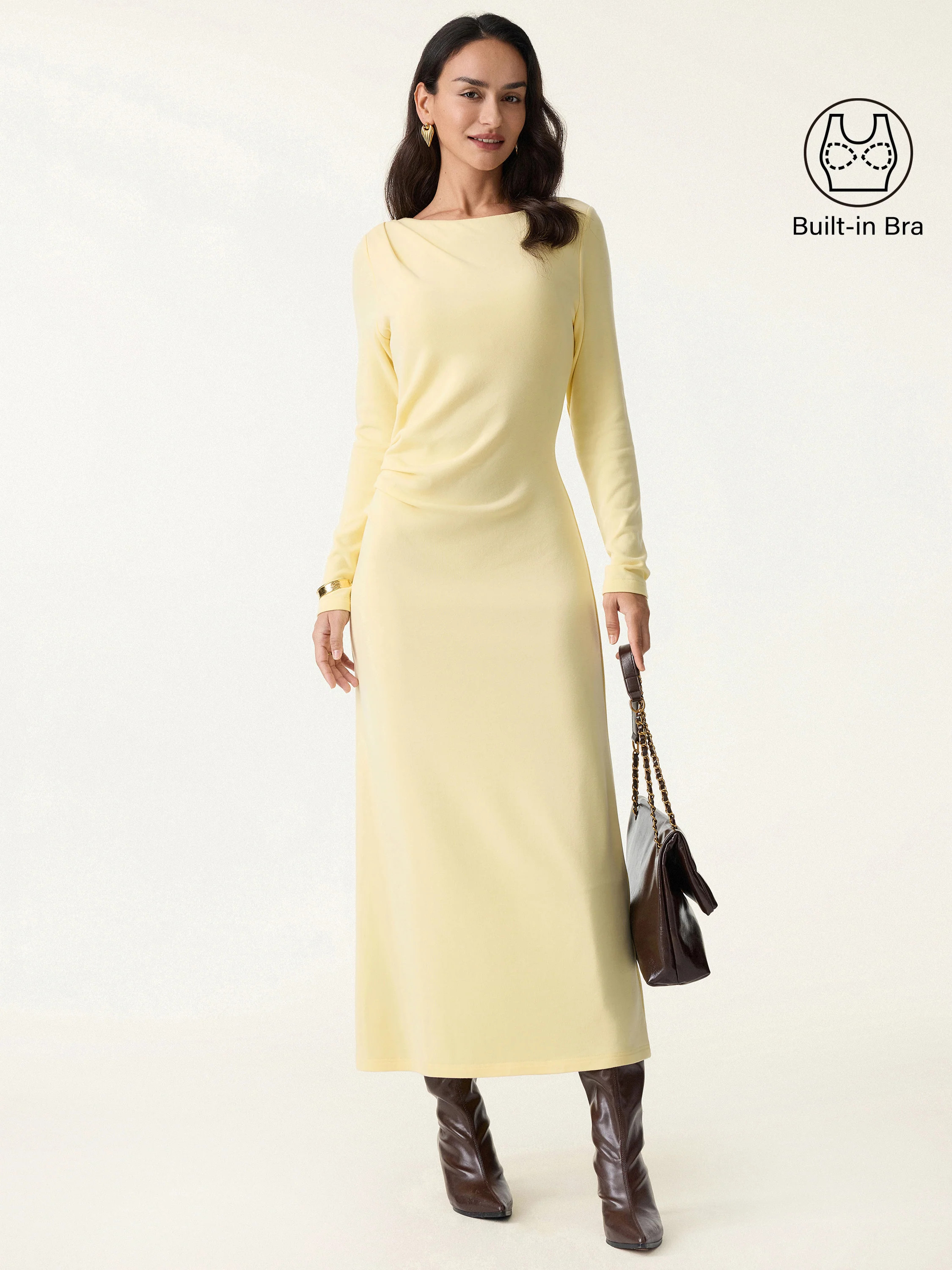 ProWarm Slimming Boatneck Tucked Midi Brami Dress | OGLmove