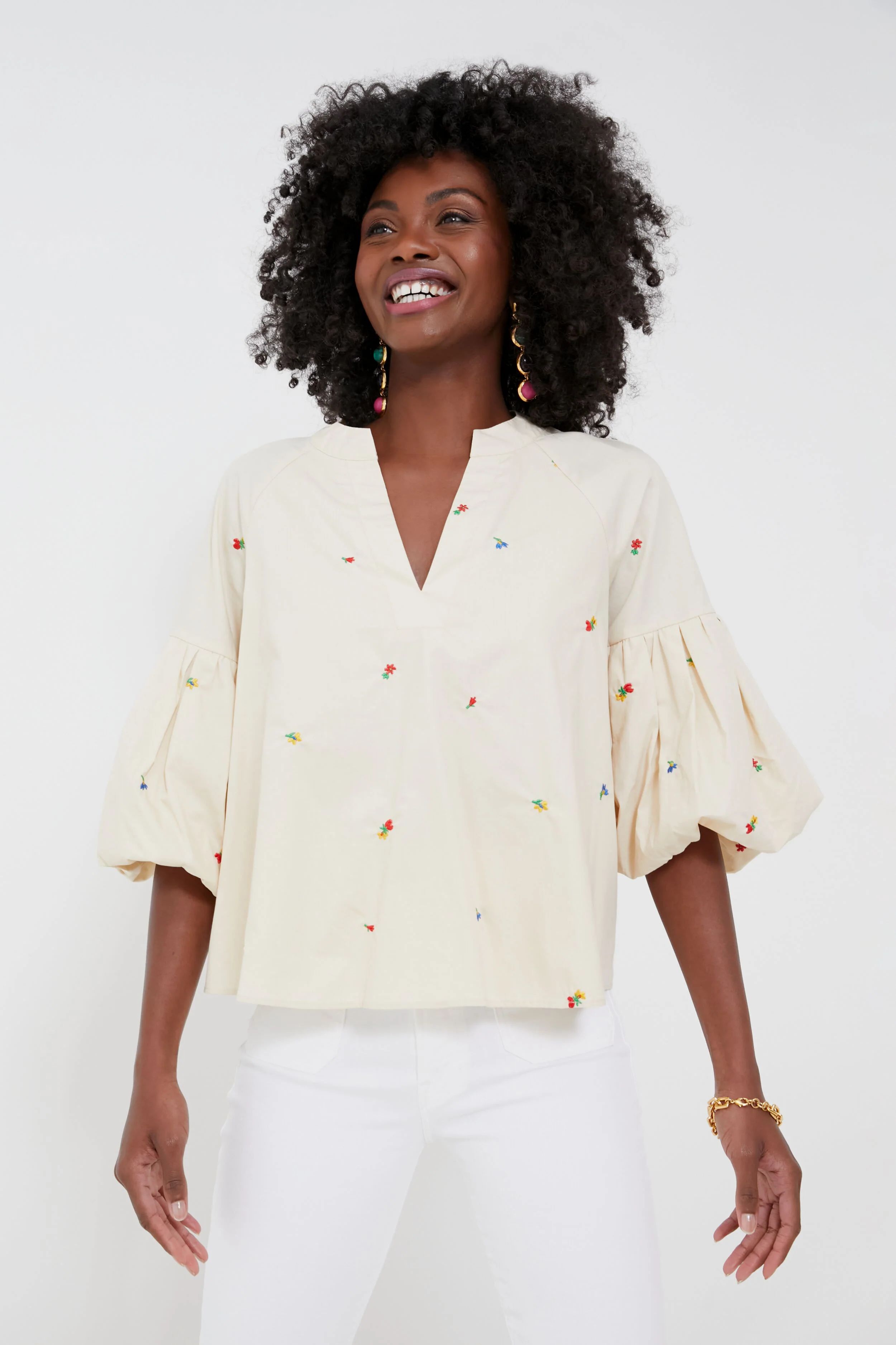 Tan Embroidered Blooms Blouse | Tuckernuck (US)